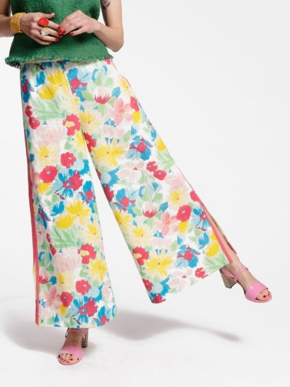 Frances Valentine Wide Leg Palazzo Pants Hibiscus Floral Print Size 16